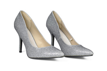 A pair of sliver high hell shoes isolated on white with clipping path