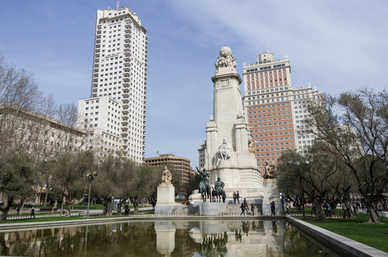 Cervantes Monument on the Plaza de Espana in Madrid