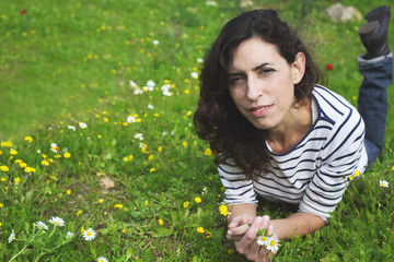 outdoor portrait of a beautiful middle aged woman