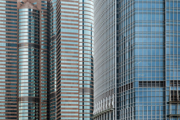 Close-up of skyscrapers at the Central in Hong Kong, China.