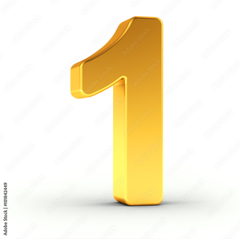 Fototapete the number one as a polished golden object with clipping path