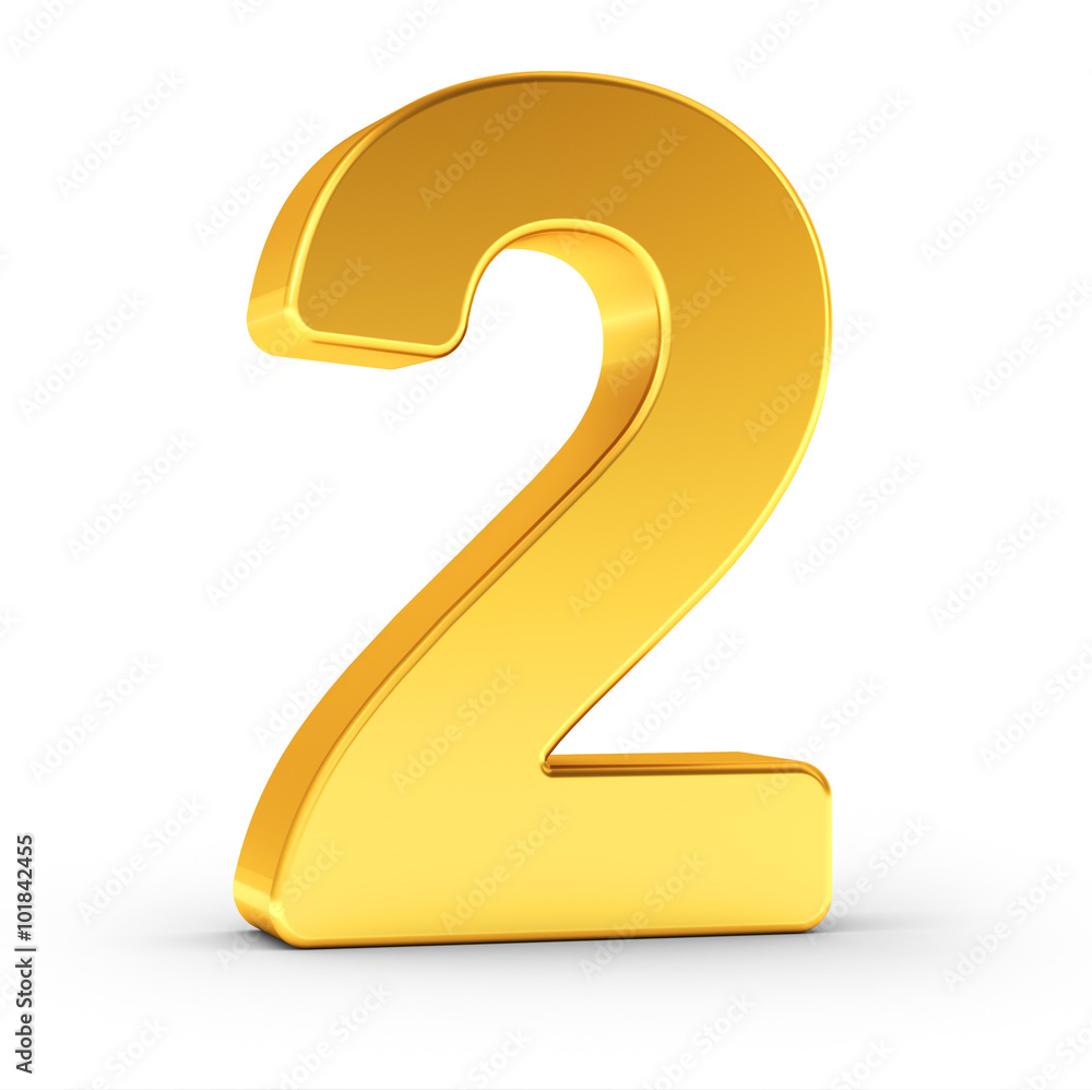 Fototapete The number two as a polished golden object with clipping path