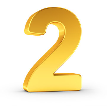 The number two as a polished golden object with clipping path