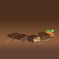 chocolate bar cinnamon inside stuffing, icon, isolated vector ob