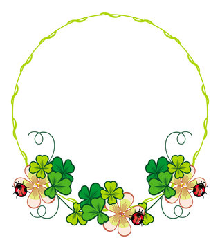 Round color frame with clover and ladybirds