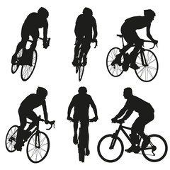 Cycling silhouettes, set of vector cyclist