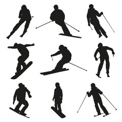 Skier and snowboarder. Set of vector silhouettes - obrazy, fototapety, plakaty