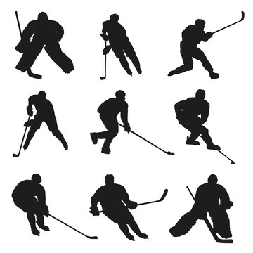 Ice hockey players silhouettes