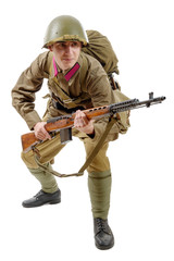 young Soviet soldier with SVT rifle on the white background