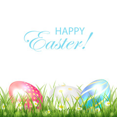 Fototapeta na wymiar Three colorful Easter eggs on white background