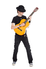 Fototapeta na wymiar Young guitarist in hat