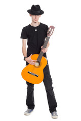 Young guitarist in full length