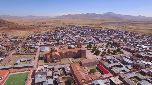 Flight over old Peruan city
