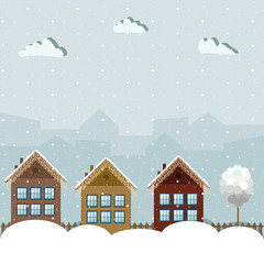 Colorful Wooden Houses, Winter Theme