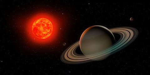 3d saturn with sun