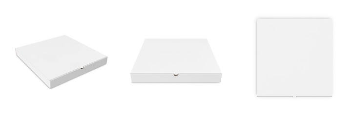 Closed white box of pizza isolated