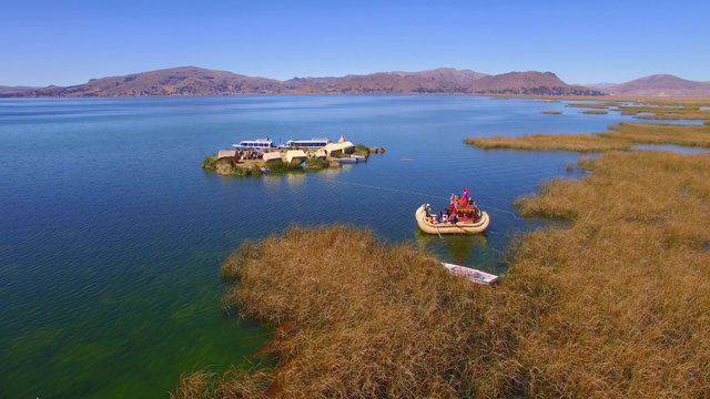 Flight over Uros islands, Titicaca lake