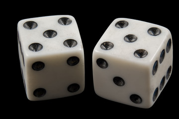Pair of rolled dice showing double five