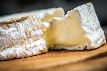 Close up  slice camembert cheese