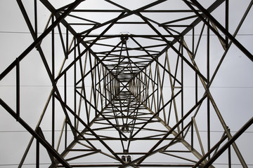 Overhead Cables from Bottom View.  High Voltage Pylon