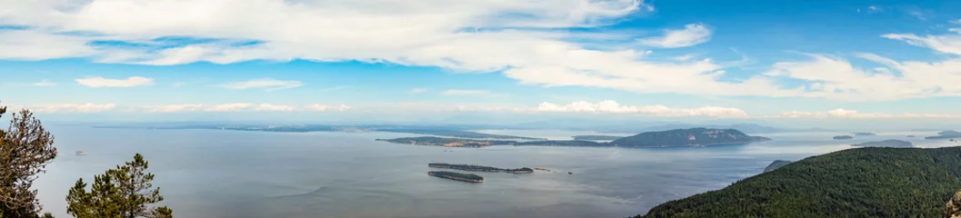 Tissu par mètre Île Orcas Island Panorama des îles San Juan avec un ciel bleu