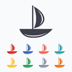 Sail boat icon. Ship sign.