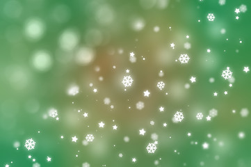 Christmas green background. The winter background, falling snowf