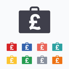 Case with Pounds GBP sign. Briefcase button.