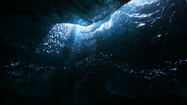 Ice cave glacier scene panning slide