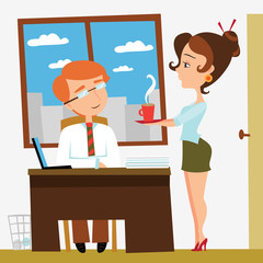 Office Coffee Break Secretary Boss Vector Illustration