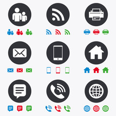 Contact, mail icons. Communication signs.