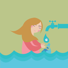 save saving water woman flood drop of vector illustration 