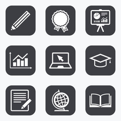 Education and study icon. Presentation signs.