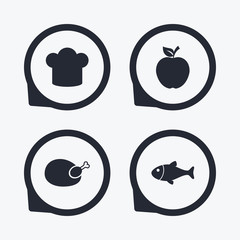 Food icons. Apple fruit with leaf symbol.