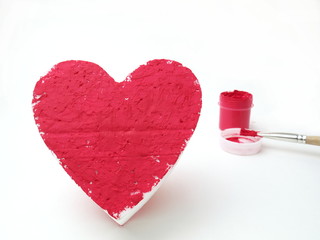 heart made of styrofoam painted with red gouache
