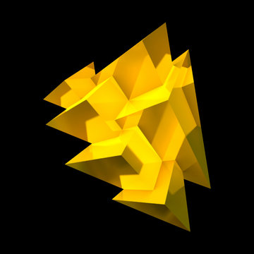 Abstract golden crystal with overlapping pyramids