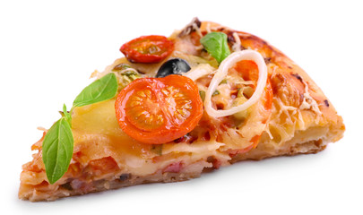 Piece of fresh pizza isolated on white