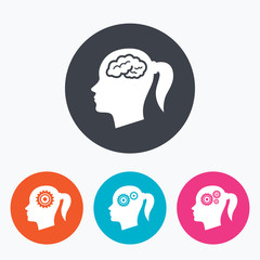 Head with brain icon. Female woman symbols.