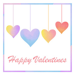 Colorful pastel watercolor style of Valentines card. Hanging heart for Valentine.