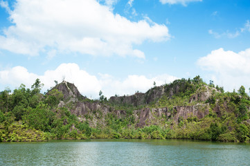 Fototapeta na wymiar The lake in a tropical forest call Ranong Canyon in Ranong, Thailand