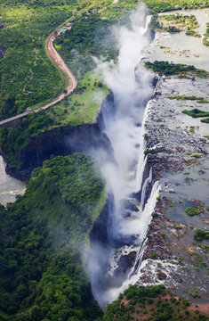 An aerial view of Victoria Falls taken while on a helicopter tour (The Flight of Angels).