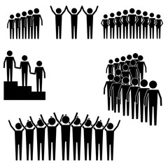 group of people and crowd gathering and lining up to lead info graphic icon vector sign symbol pictogram
