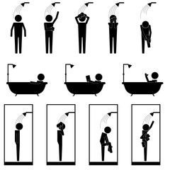 men in shower bath tub cubic washing body and hair infographic icon vector sign symbol pictogram