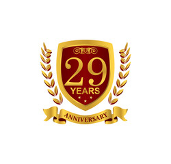 29 anniversary with red golden shield star wreath and ribbon