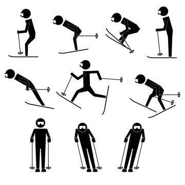 men doing ski moves infographic icon vector sign symbol pictogram