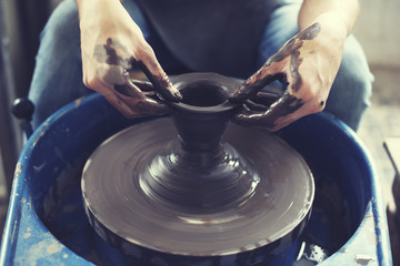 Person Creation Pottery Handcraft Art Mud Concept