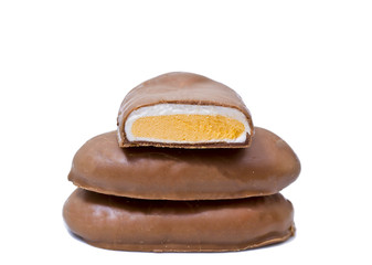 Chocolate coated marshmallow Easter eggs