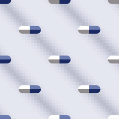 Seamless vector pattern,  blue symmetrical background with medical pills