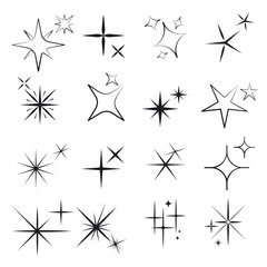 Sparkles line icons. Black sparkles symbols on white background. Vector illustration