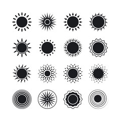 Sun icons. Black sun images on white background. Vector illustration